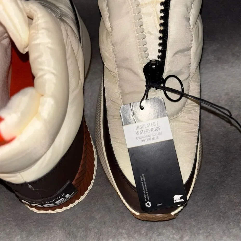 🚫SOLD🚫 Sorel Out N About III Puffy Zip Boots Cream Espresso Orange Waterproof 11 - Picture 11 of 12